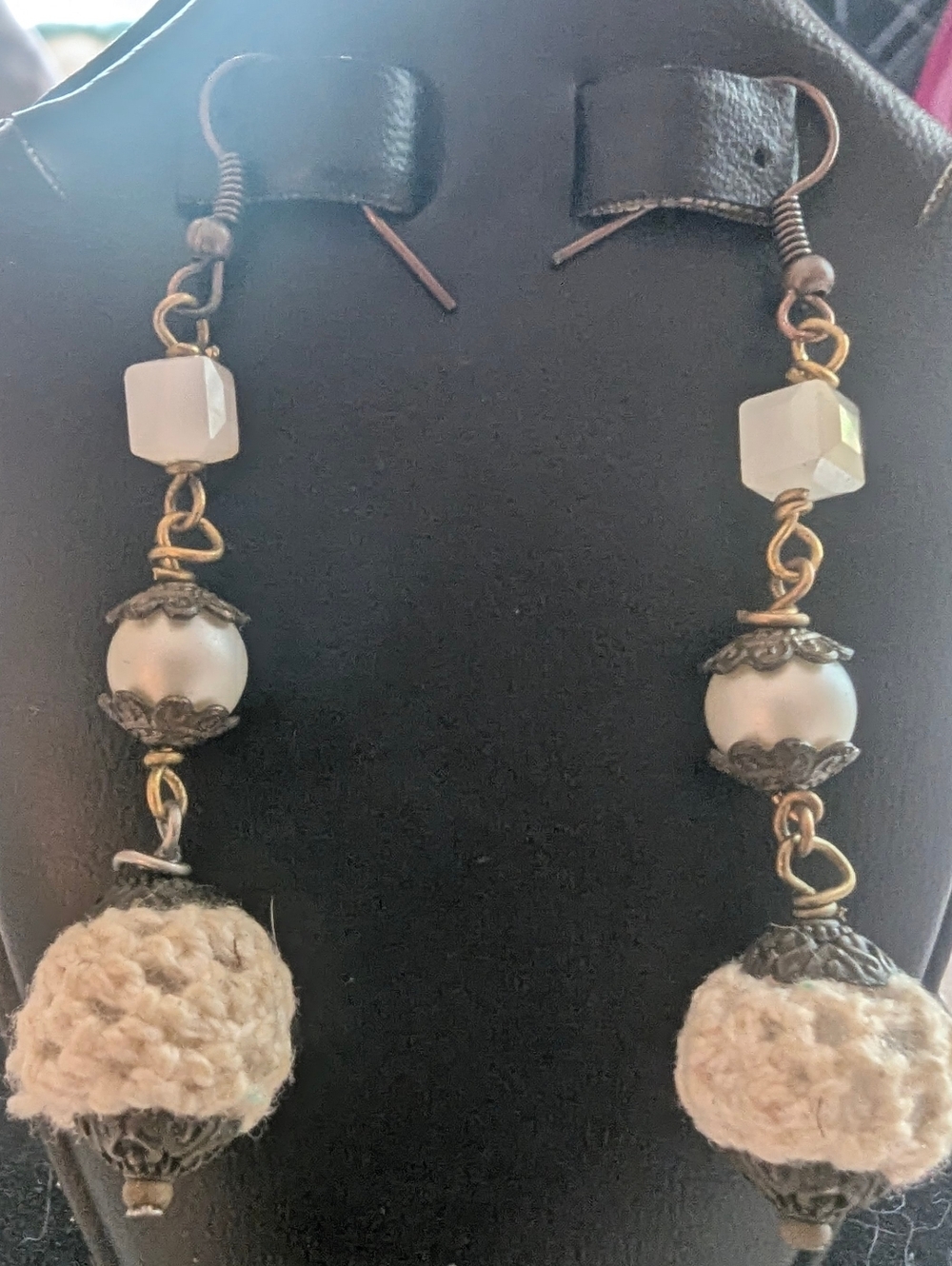 NEW PrimalNeed OOAK Handcrafted Cozy Sweater Bronze-tone Earrings - Picture 3 of 4